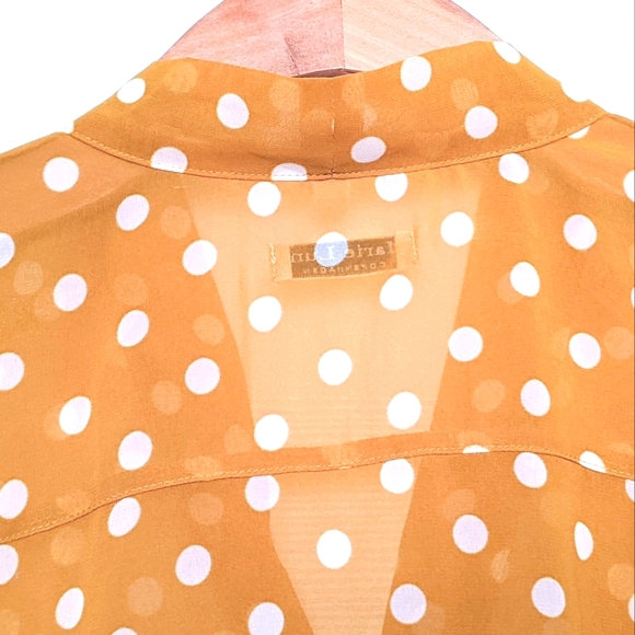 Anthro Style Marie Lund Mustard Polka Dot Blouse w Tie. Size Medium or EUR 40. - Picture 8 of 12